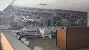 Large scale installation of wall graphics at Camp Randall