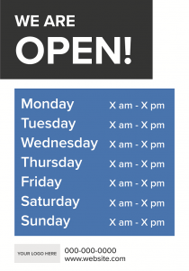 Open these hours signage