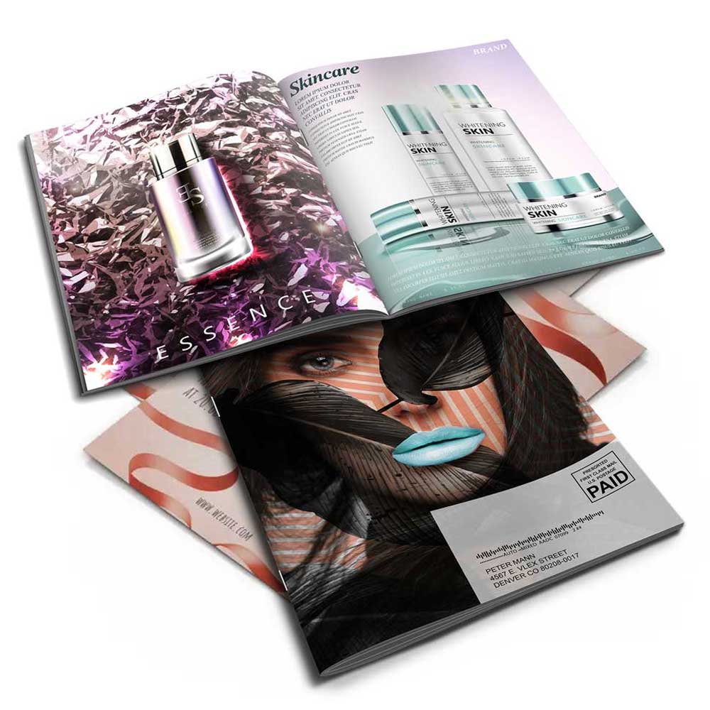 Three examples of fashion and makeup product catalogs.