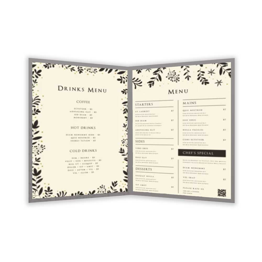 An example of a restaurant menu on a white background.