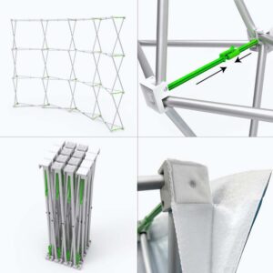 Image grid with four different angles of banner stand hardware.