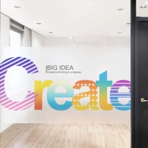 Semi transparent window hanging that displays the text "CREATE".